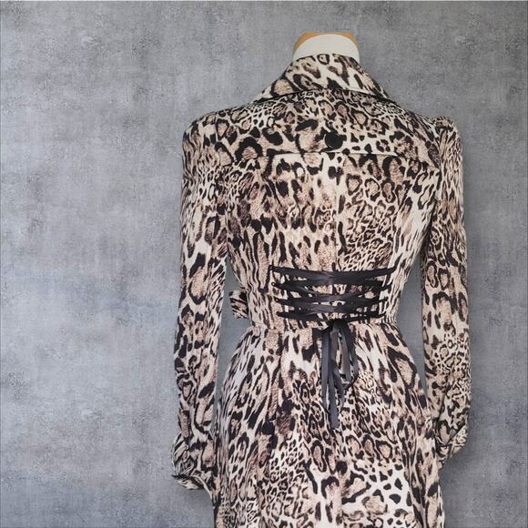 NWT BEBE AnimAL PRINT CORSET TRENCH COAT mob wife gothic punk XS - Picture 5 of 14